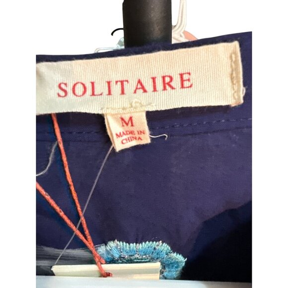 Solitaire Top Tunic Women M Blue Floral Boho Relaxed Embroidered Button NWT - Picture 4 of 8